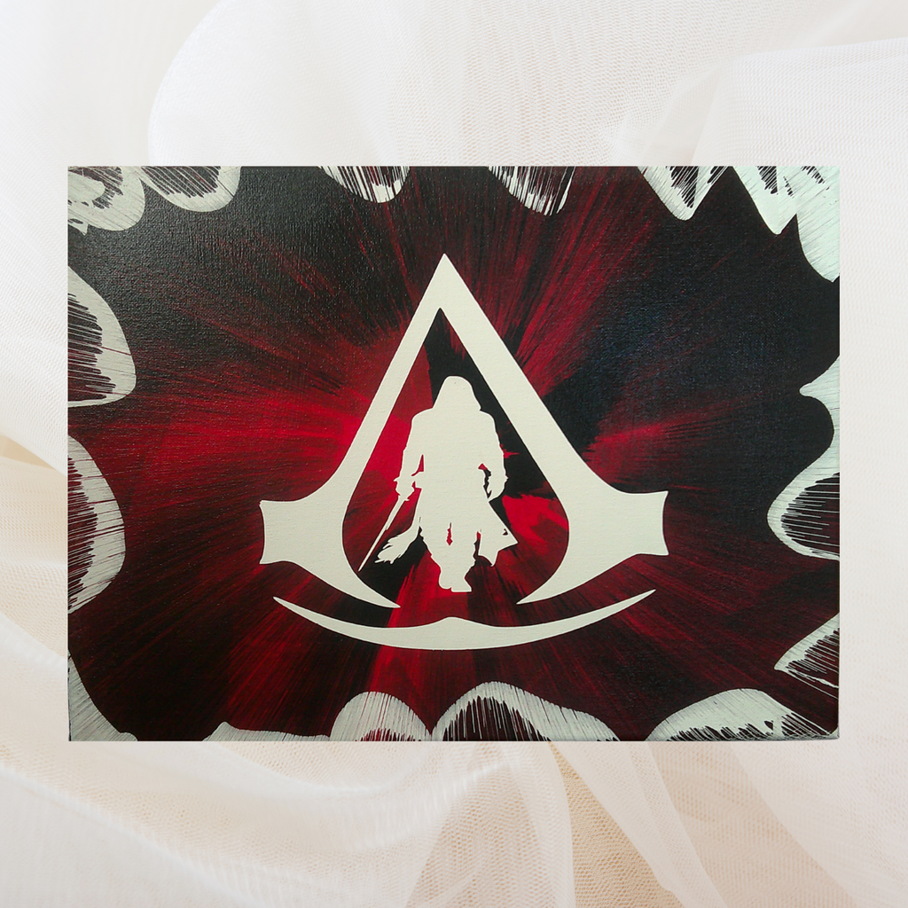 Assassin's Creed spin art canvas on a white background