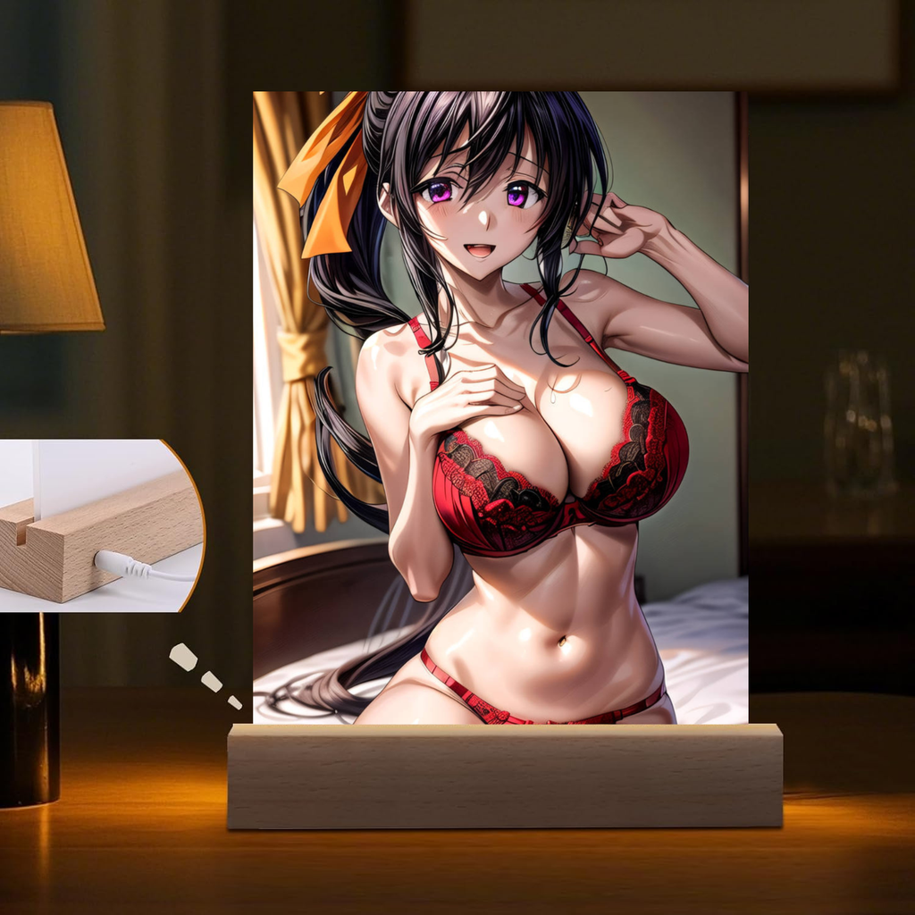 LED night light of Akeno Himejima from High School DxD with a lamp in the background.