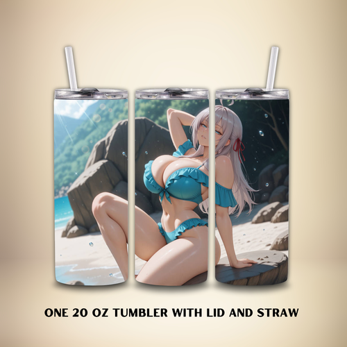 Three 20oz tumblers of anime character Alya of Sometimes Hides Her Feelings in Russian with a tan background. 