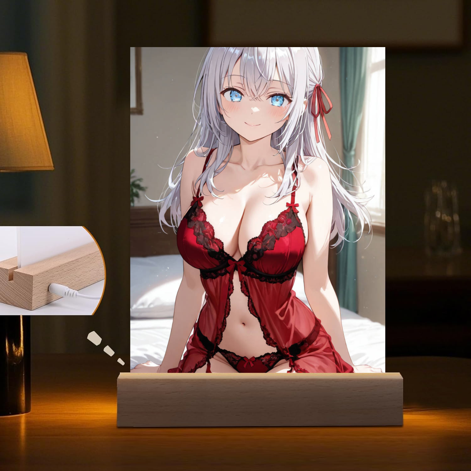 LED night light of Alisa Mikhailovna with a lamp in the background.