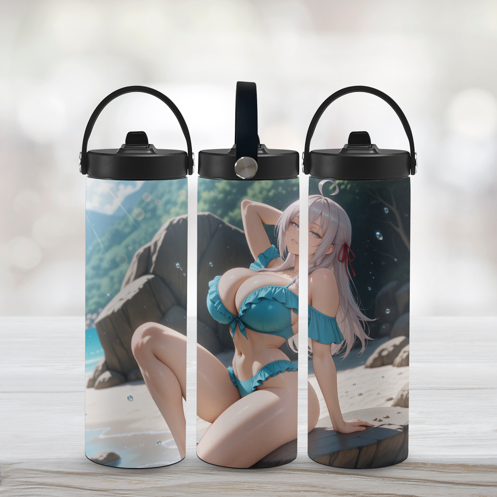 Three sports water bottles with anime character Alya Sometimes Hides Her Feelings in Russian with a white background.