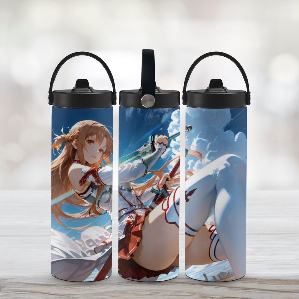Three Sports Water bottles with an anime character Asuna of Blue Archive with a white background.