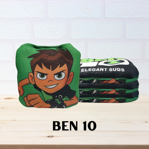 Mini cornhole bags front image with Ben 10 theme on a light-colored background.