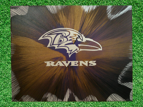 Baltimore Ravens Spin Art canvas with a green grass background