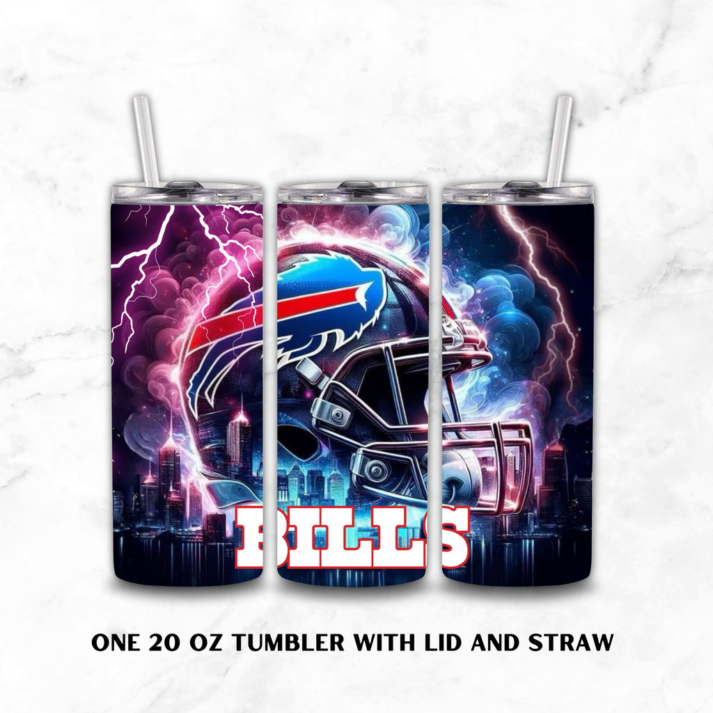 Three Buffalo Bills 20oz Custom Tumblers image with a white background.