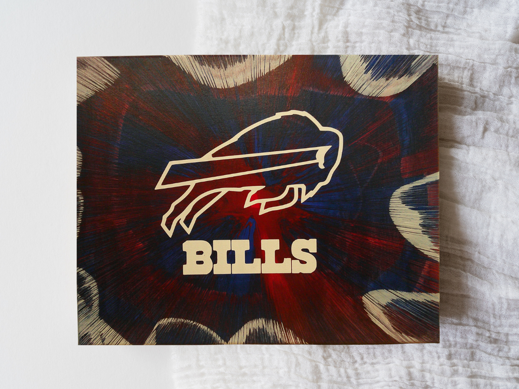 Custom Spin Art Buffalo Bills logo on a colorful abstract background