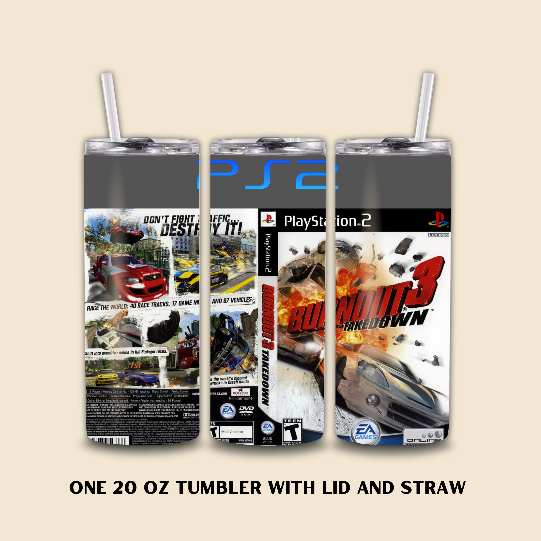 Burnout 3 Takedown PS2 20oz Tumbler-Sports Water Bottle
