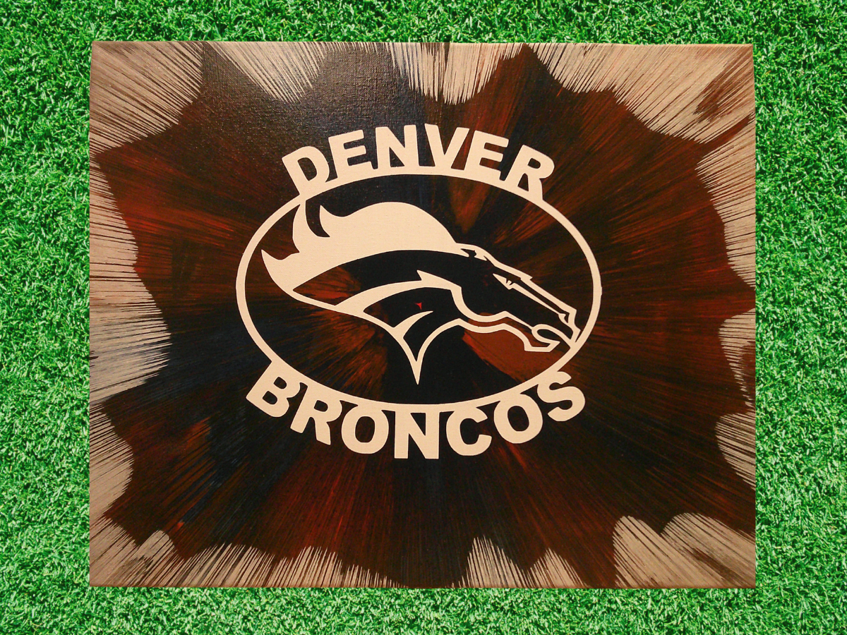 Handmade Broncos spin art painting