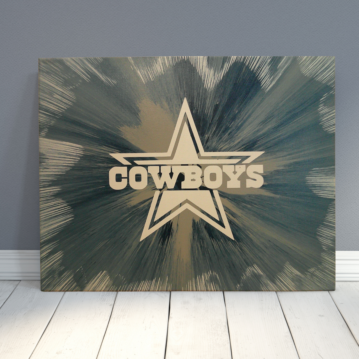 Spin Art canvas of Dallas Cowboys logo with team colors  