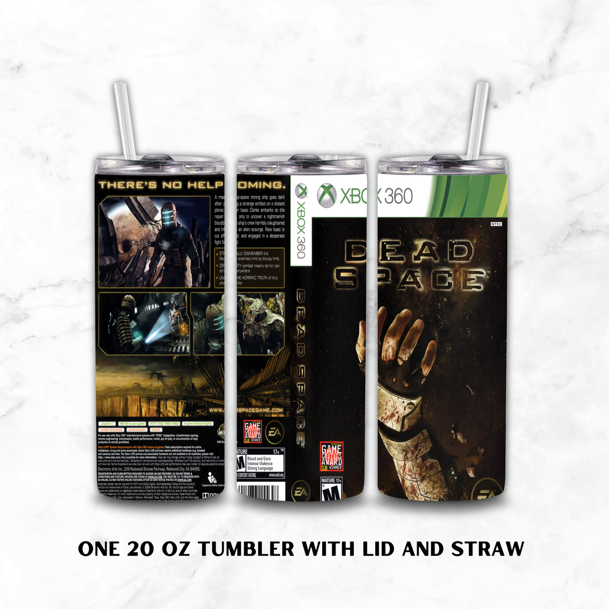 Three Viewed Tumbler of Xbox 360 'Dead Space' theme, on a white background.