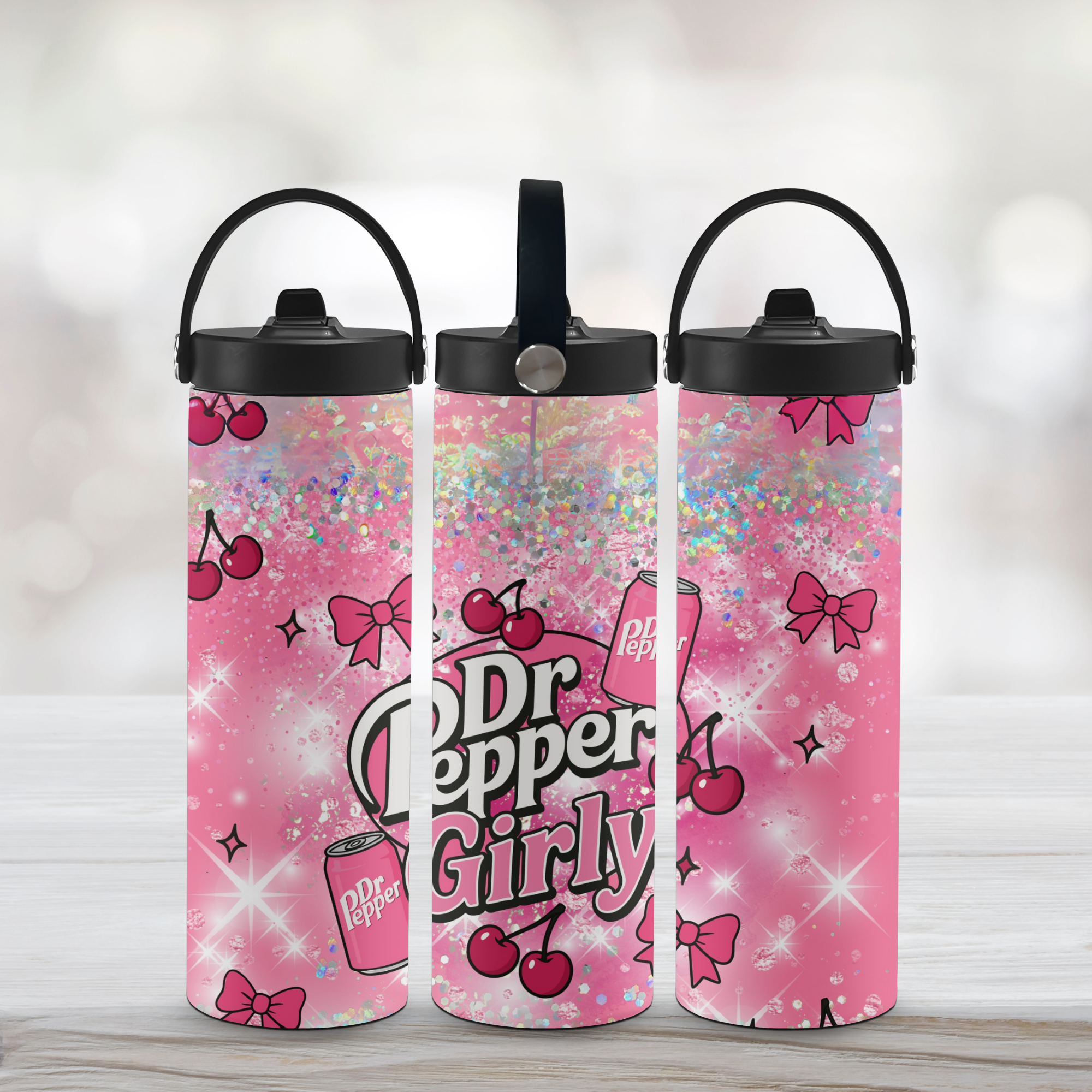 20 oz Dr Pepper Girly Tumbler or Sports Water bottle