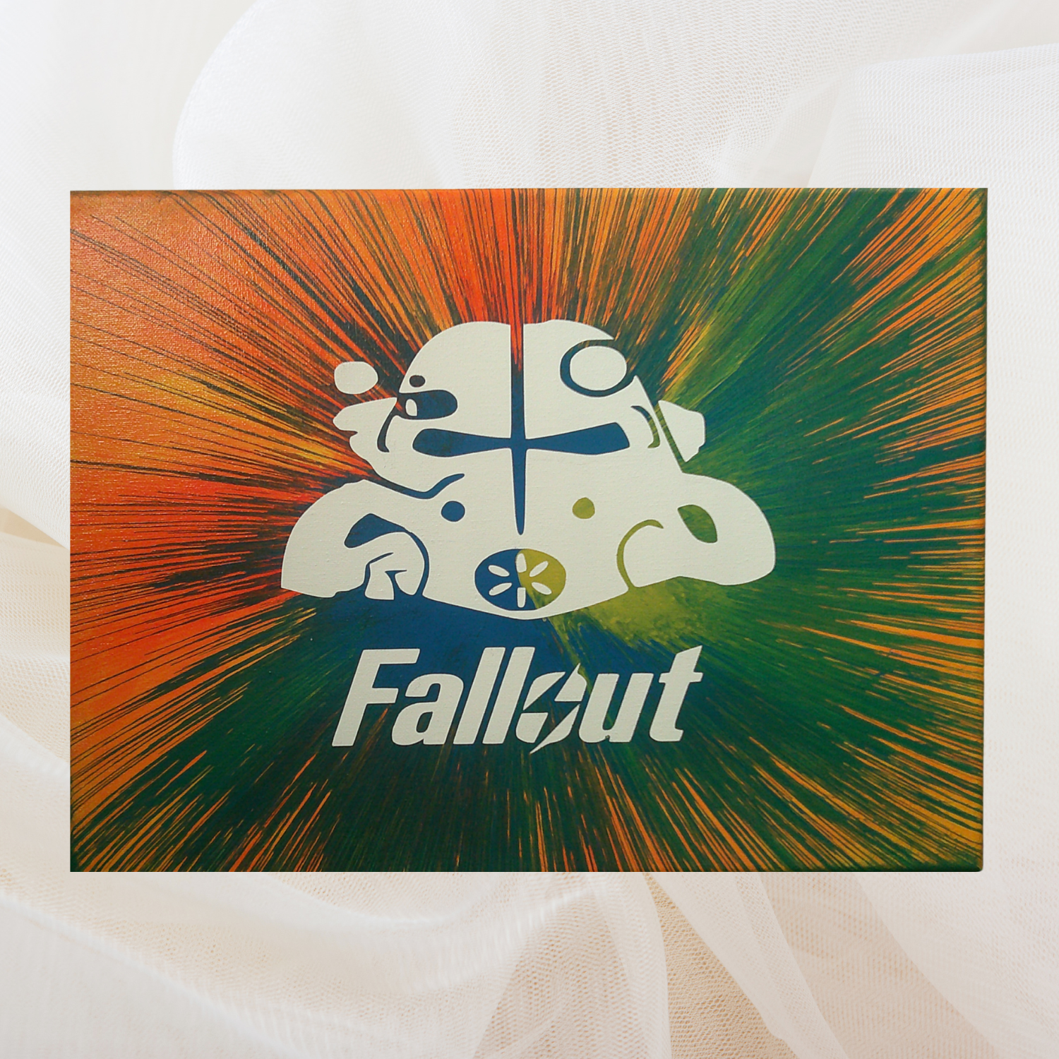 Fallout spin art canvas on a white background
