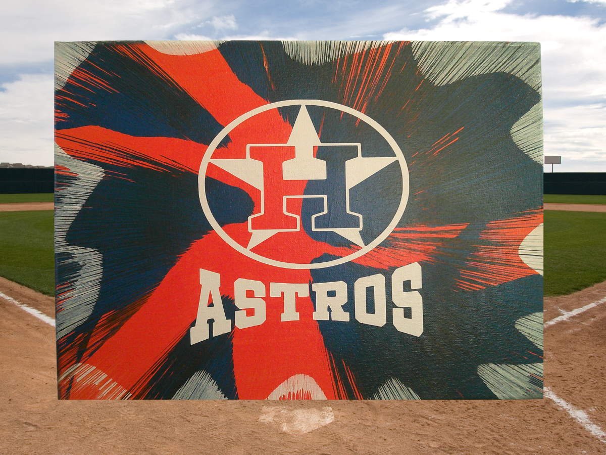 Houston Astros Spin Art canvas wall art with a baseball field in the background