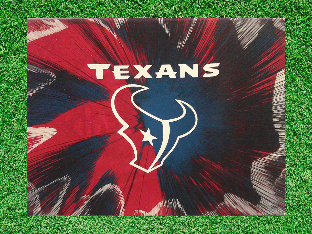 Houston Texans Spin Art canvas wall art on green grass background.
