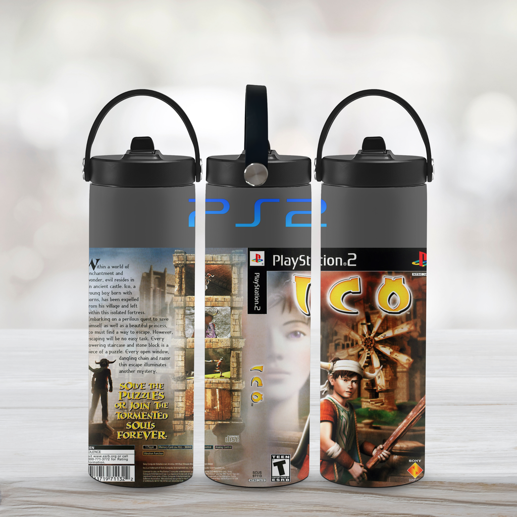 Three sports water bottle with ICO theme