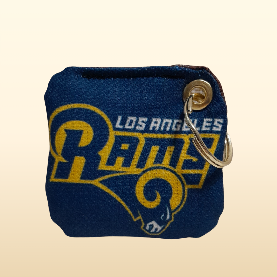 Los Angeles Rams keychain on a beige background