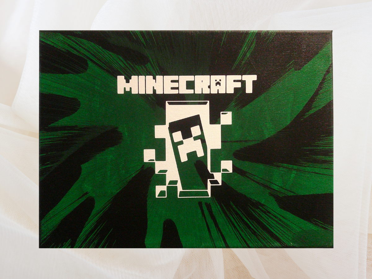 Minecraft Spin Art canvas wall art on a light-colored background.