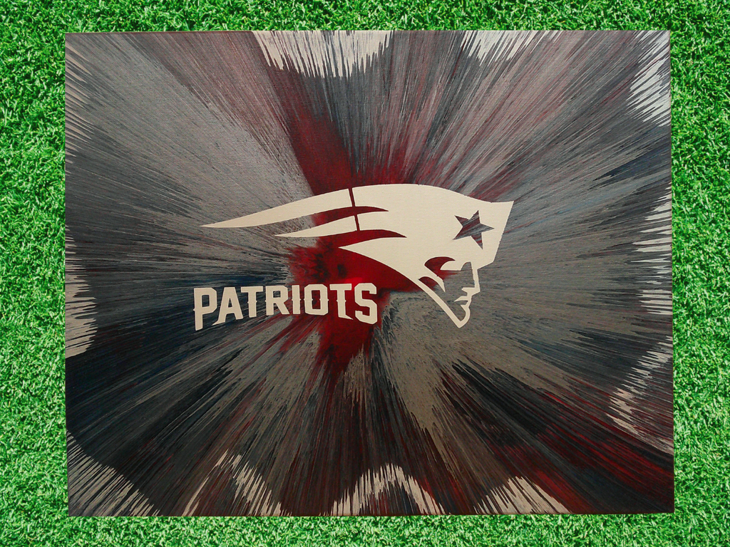 New England Patriots logo spin art canvas on a colorful green grass background 