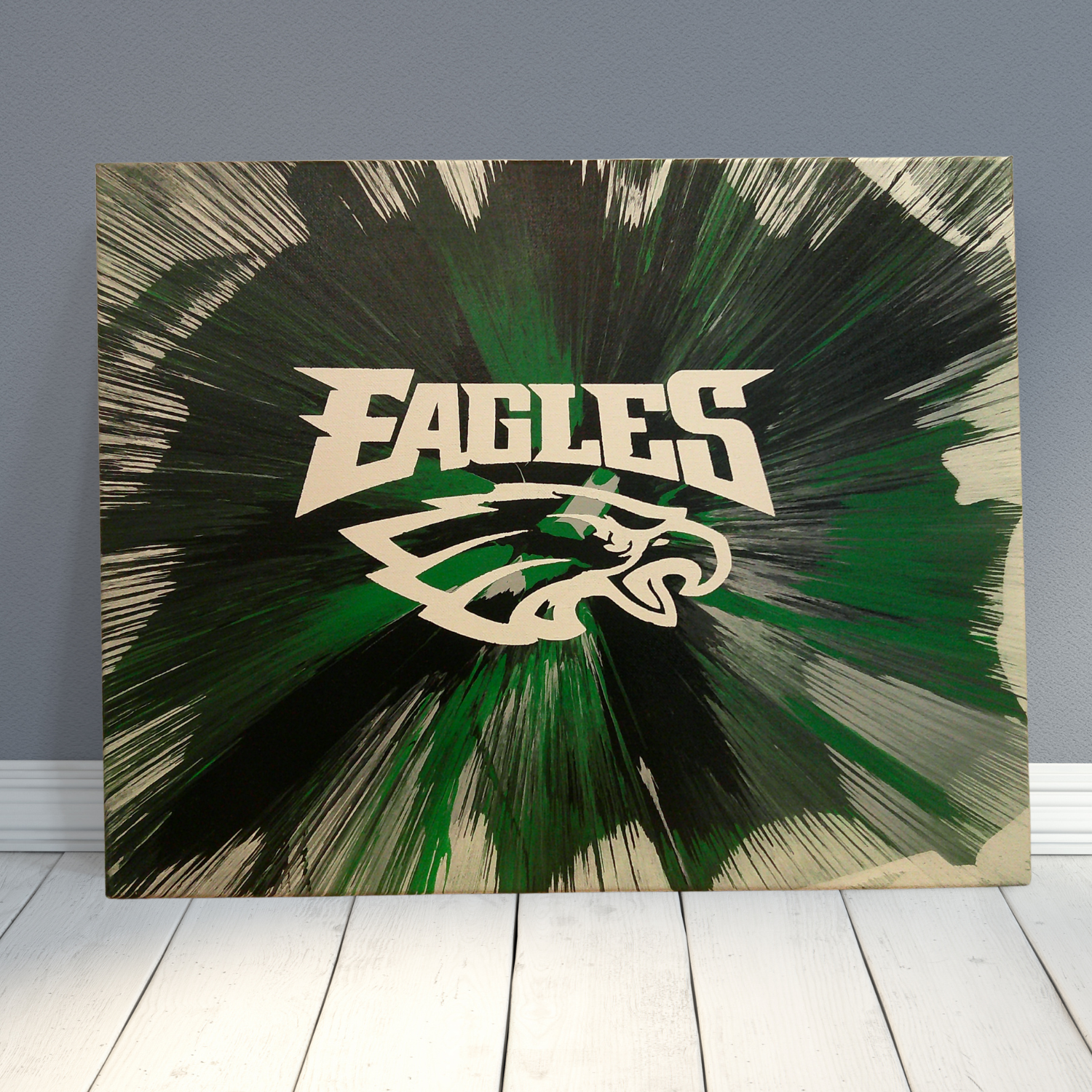 Spin artwork with 'Eagles' logo with team colors background