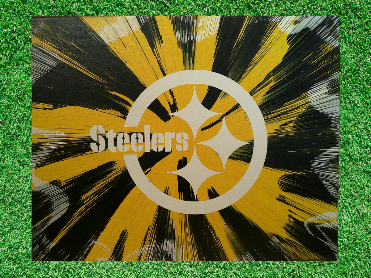 Pittsburgh Steelers logo with dynamic yellow and black design on a green background
