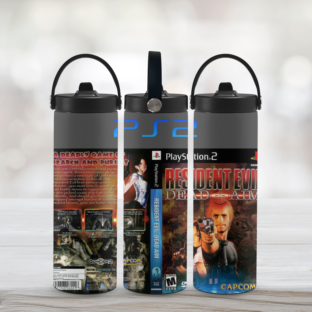 Three Resident Evil Sports Water Bottle with a bright background 
