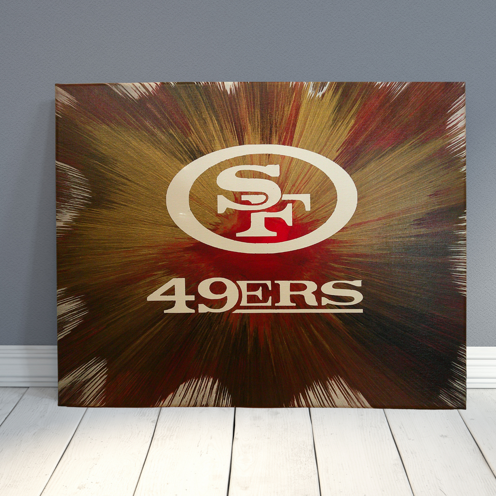 Spin Art canvas of San Francisco 49ers logo with vibrant bold team colors
