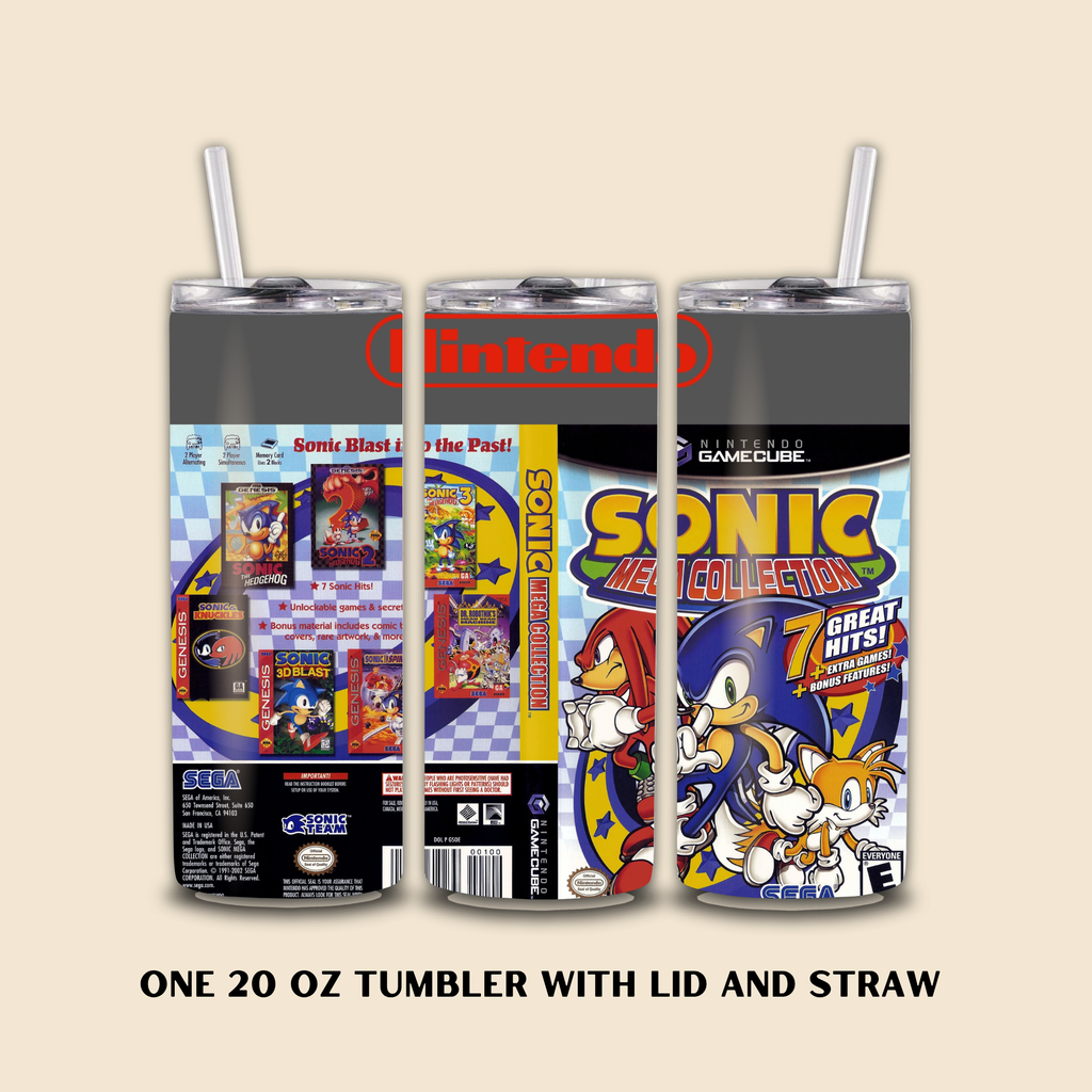 Three 20oz tumbler sonic mega collection with beige background