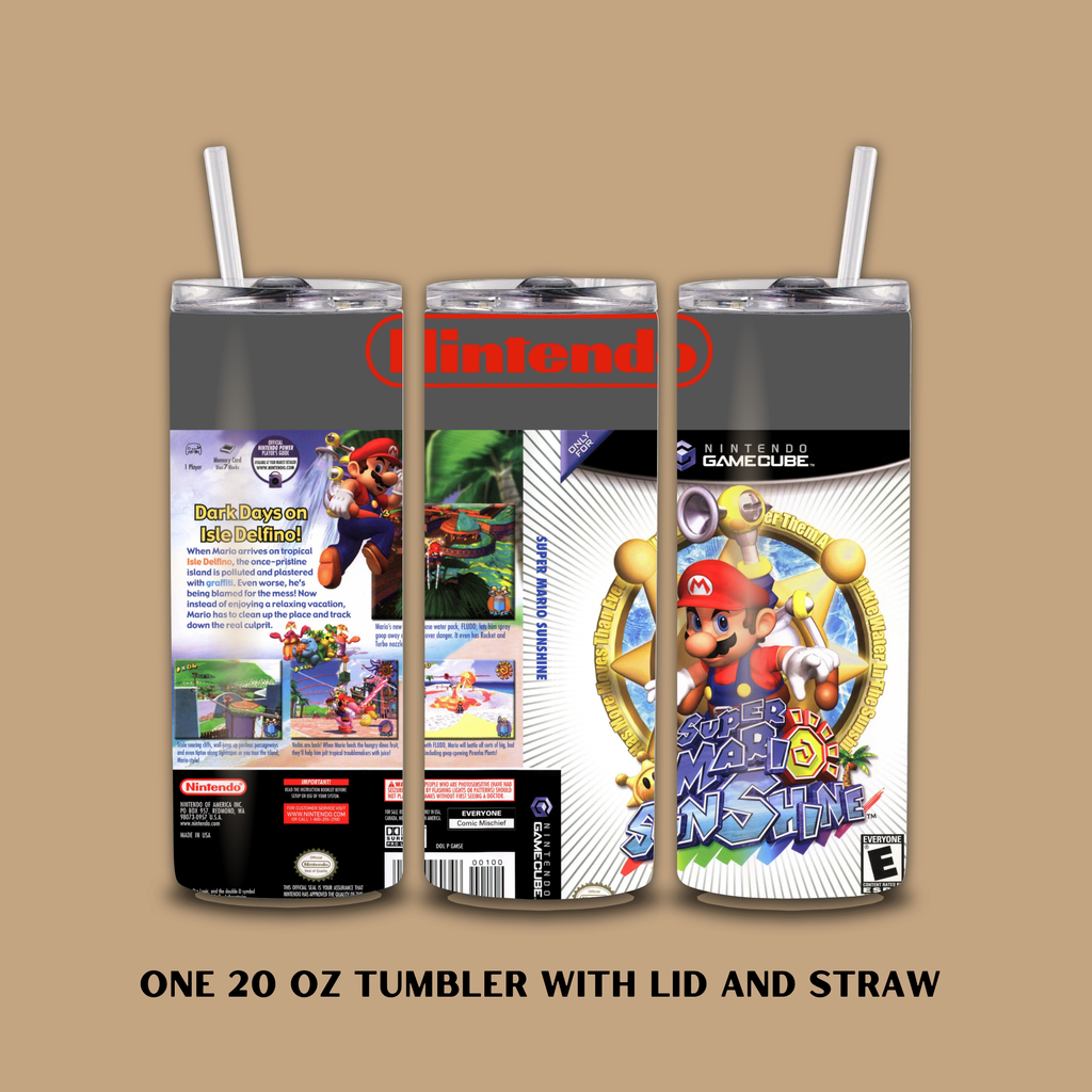 Three Tumblers with Mario design on a beige background