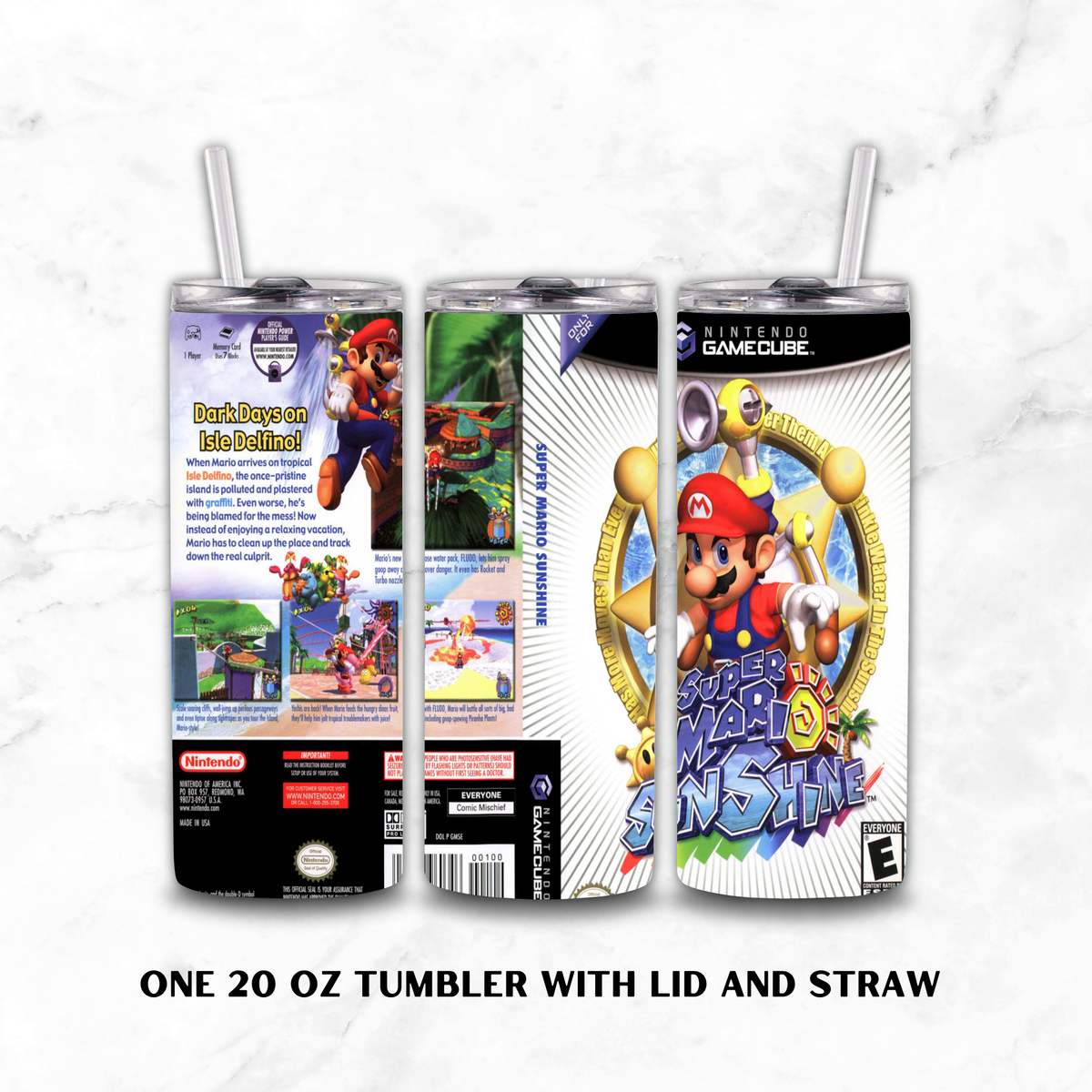 Super Mario Sunshine GameCube 20oz Custom Gaming Tumbler