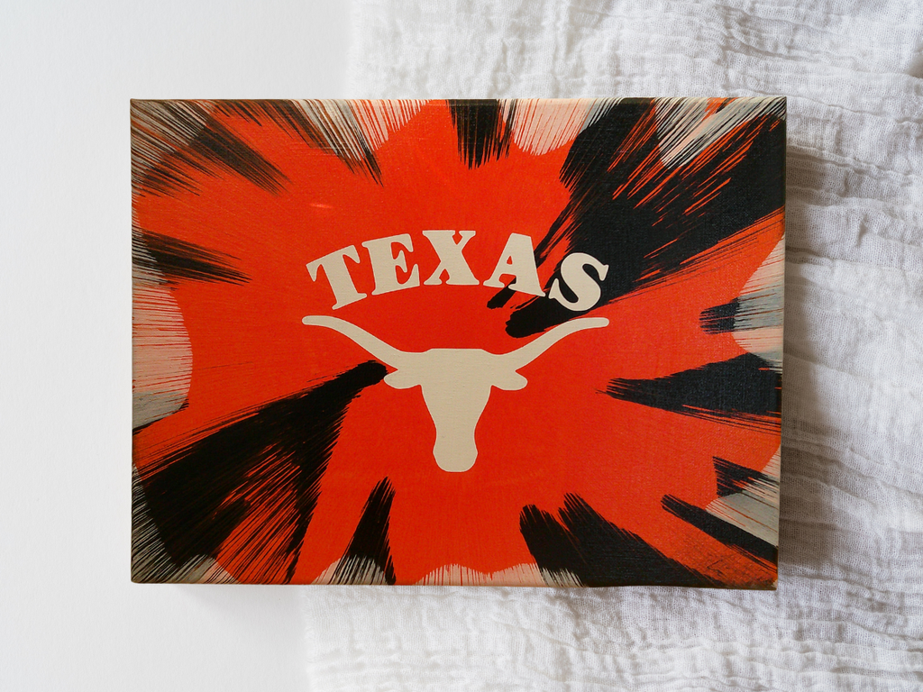 Spin Art canvas of Texas Longhorns logo on a textured background