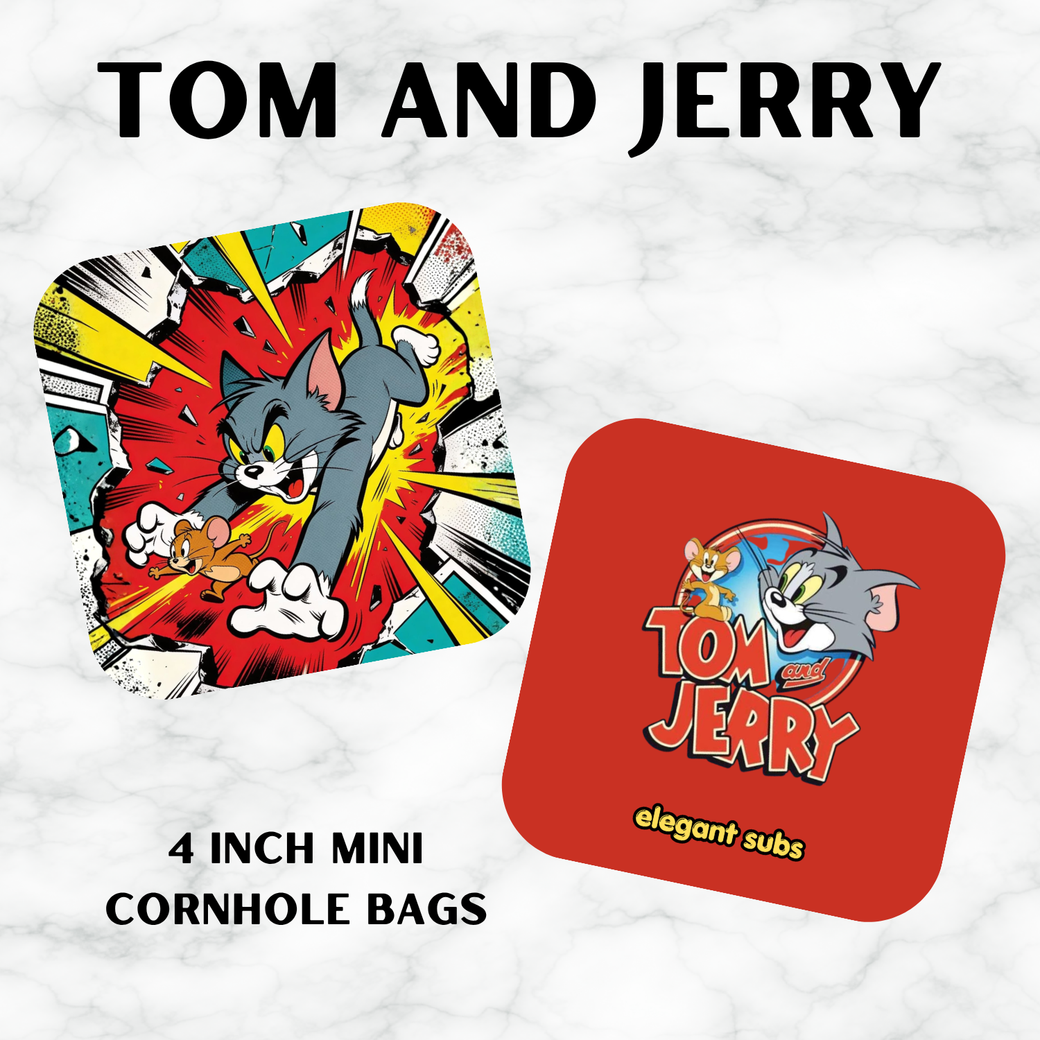 Tom and Jerry-Mini Cornhole Bags-4 inch Cornhole Bags-Mini Bags-4x4 Cornhole Bags