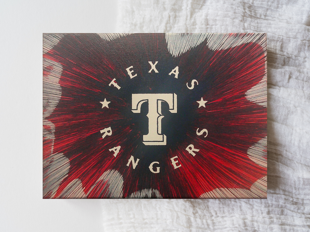 Texas Rangers Spin Art on a textured surface