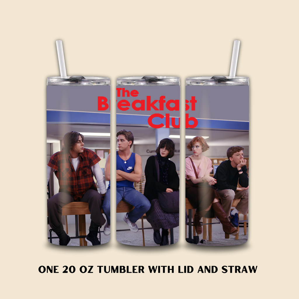 Tumbler with 'The Breakfast Club' design featuring characters from the movie.