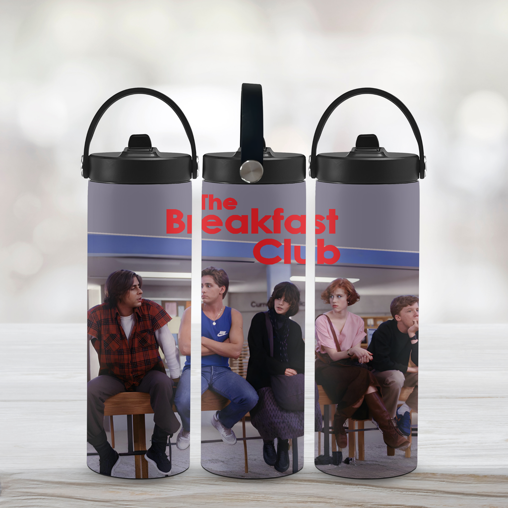 Three tumblers with 'The Breakfast Club' design featuring characters from the movie.