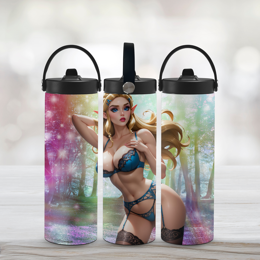 Three sports water bottles with character Zelda of The Legend of Zelda.