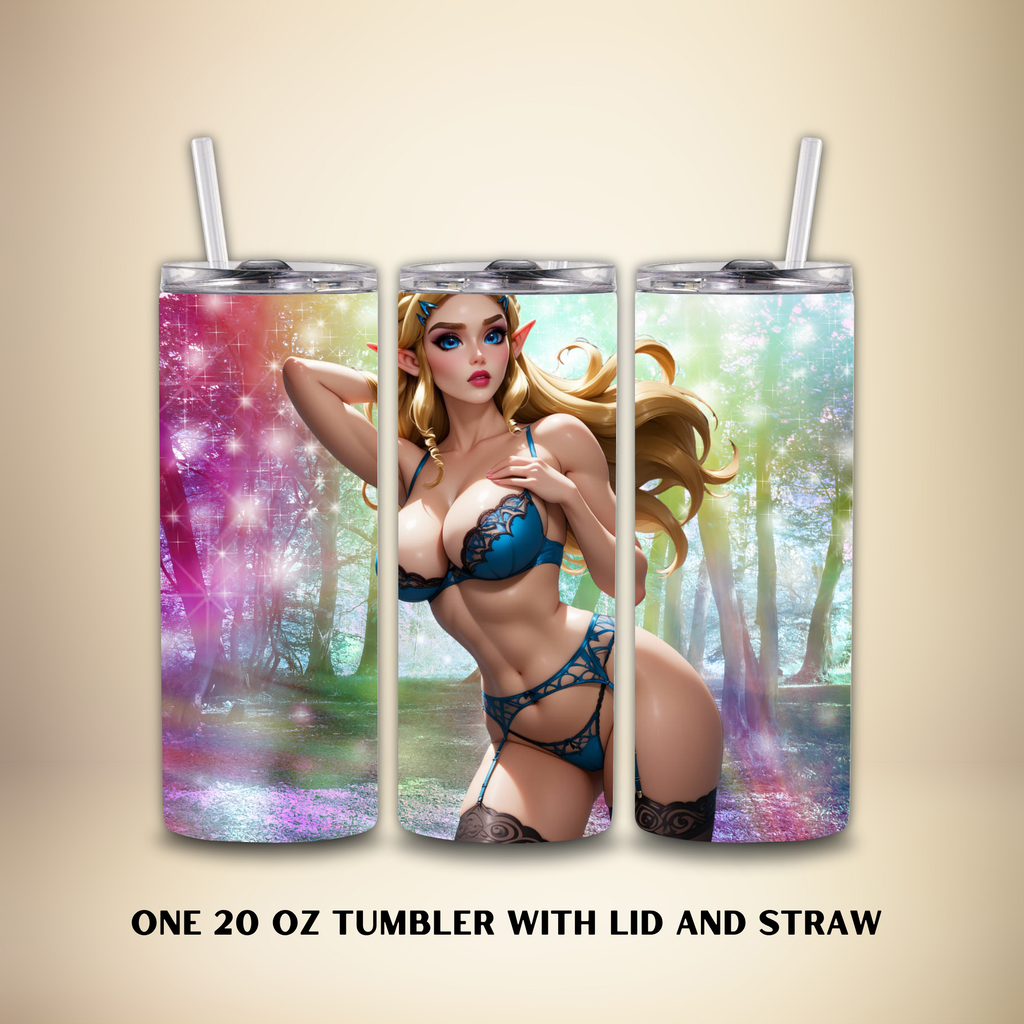 Three 20oz tumblers of character Zelda from The Legend of Zelda with a tan background.