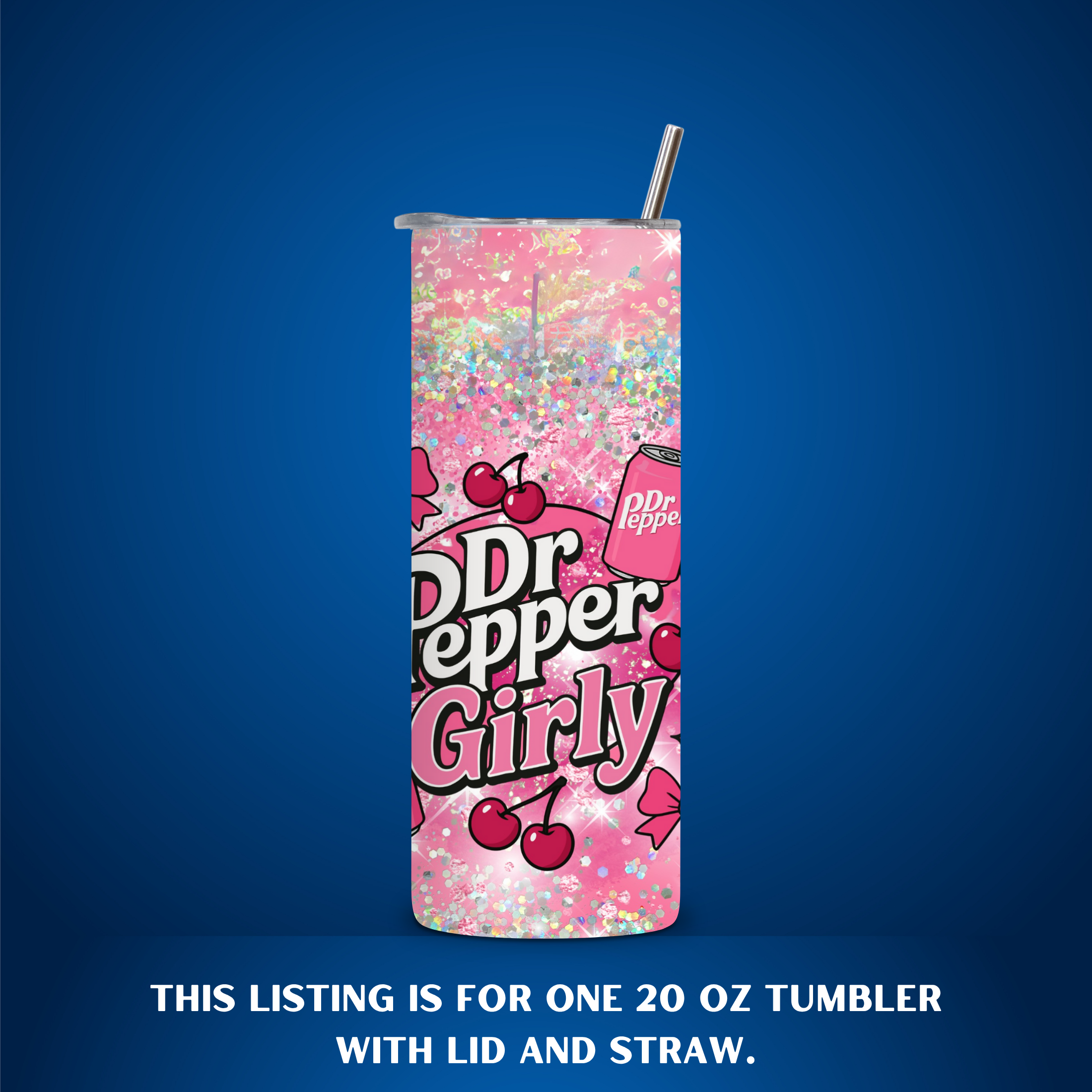 20 oz Dr Pepper Girly Tumbler or Sports Water bottle
